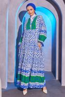 Tesettür giyim LACİVERT ETNİK DESENLİ SALAŞ ELBİSE T 8904