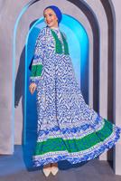 Tesettür giyim LACİVERT ETNİK DESENLİ SALAŞ ELBİSE T 8904