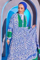 Tesettür giyim LACİVERT ETNİK DESENLİ SALAŞ ELBİSE T 8904