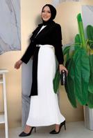 Tesettür giyim SİYAH KEMERLİ İKİ RENKLİ ELBİSE T 0583