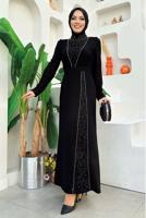 Tesettür giyim SİYAH TAŞ DETAYLI KEMERLİ ELBİSE T 0783