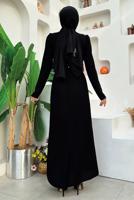 Tesettür giyim SİYAH TAŞ DETAYLI KEMERLİ ELBİSE T 0783