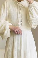 Tesettür giyim KREM BALON KOL BÜRÜMCÜK ELBİSE T 0802