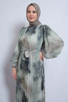 Vêtements hijab VERT ROBE EN MOUSSELINE CEINTURE T 0985