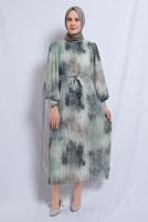 Vêtements hijab VERT ROBE EN MOUSSELINE CEINTURE T 0985