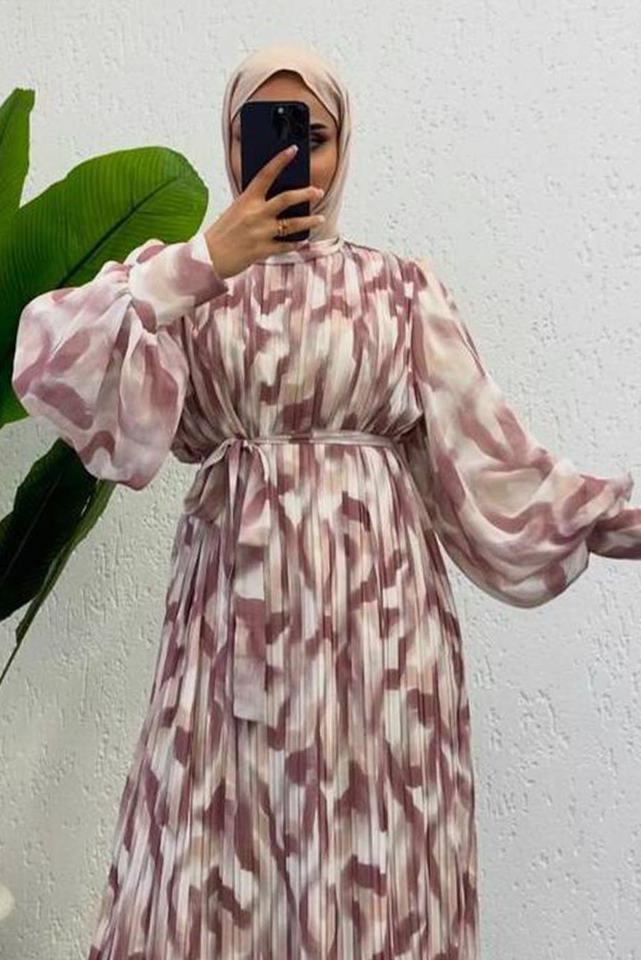 Vêtements hijab POURPRE ROBE EN MOUSSELINE CEINTURE T 0985-1