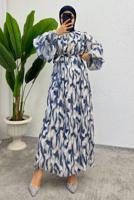 Vêtements hijab BLEU MARINE ROBE EN MOUSSELINE CEINTURE T 0985-1