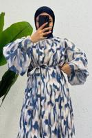 Vêtements hijab BLEU MARINE ROBE EN MOUSSELINE CEINTURE T 0985-1