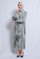 Vêtements hijab BLEU ROBE EN MOUSSELINE CEINTURE T 0985