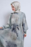 Vêtements hijab BLEU ROBE EN MOUSSELINE CEINTURE T 0985