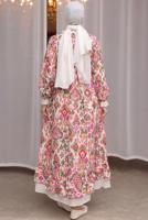 Tesettür giyim FUŞYA DESENLİ PAMUKLU ELBİSE T 10031