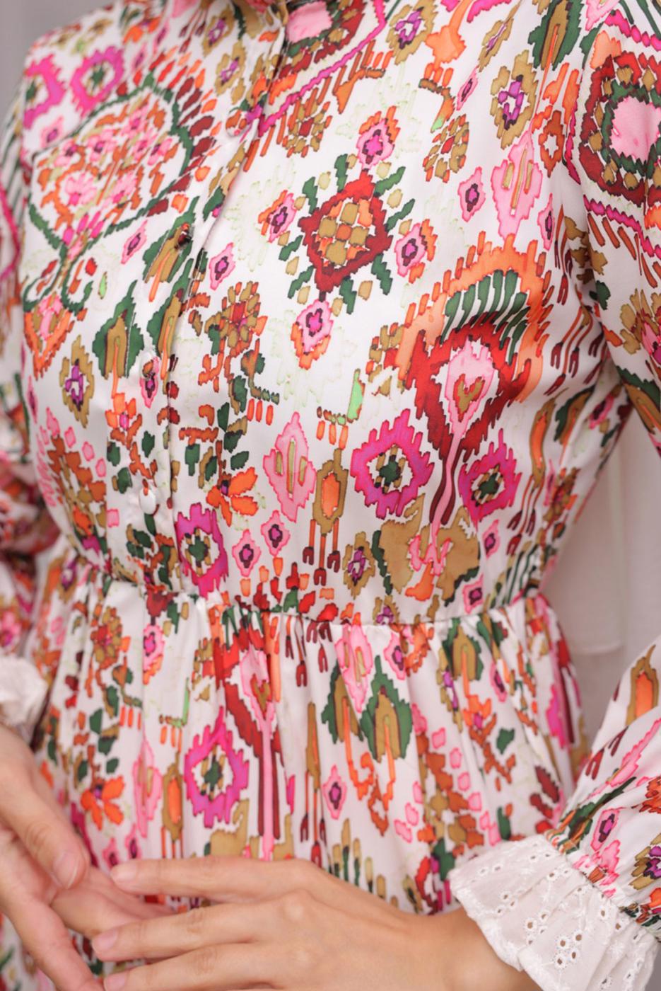 Tesettür giyim FUŞYA DESENLİ PAMUKLU ELBİSE T 10031