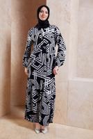 Vêtements hijab NOIR ROBE EN VISCOSE À MOTIFS T 1347