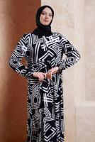 Vêtements hijab NOIR ROBE EN VISCOSE À MOTIFS T 1347