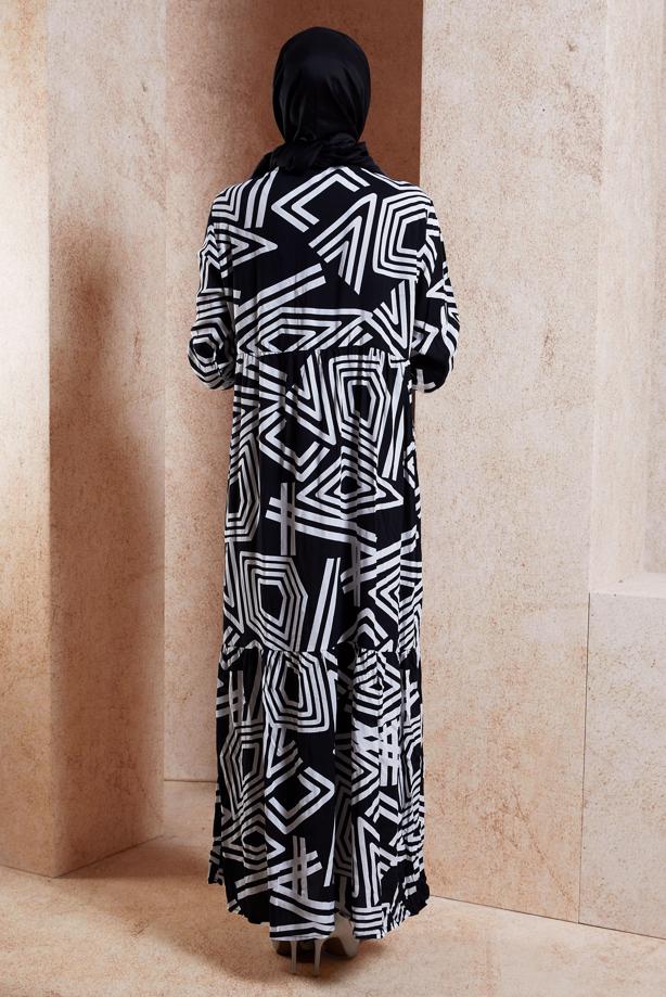 Vêtements hijab NOIR ROBE EN VISCOSE À MOTIFS T 1347 - TRENDTESETTÜR