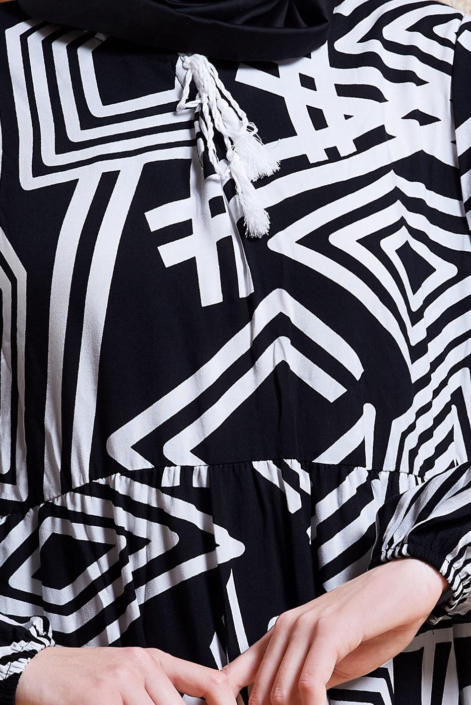 Vêtements hijab NOIR ROBE EN VISCOSE À MOTIFS T 1347