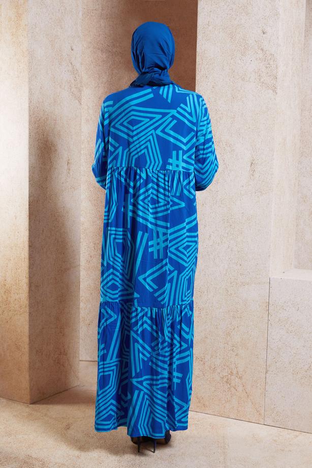Vêtements hijab BLEU ROBE EN VISCOSE À MOTIFS T 1347 - TRENDTESETTÜR
