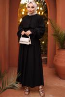 Tesettür giyim SİYAH KUŞAKLI ELBİSE T 1502