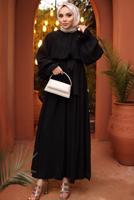 Tesettür giyim SİYAH KUŞAKLI ELBİSE T 1502