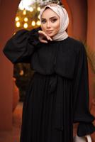 Tesettür giyim SİYAH KUŞAKLI ELBİSE T 1502