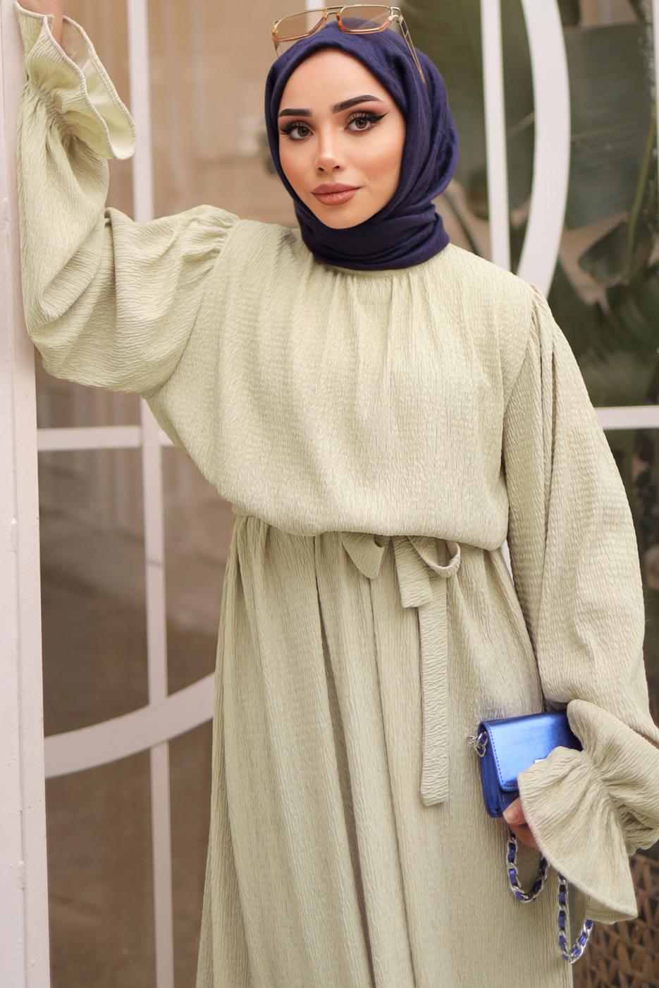 Hijab clothing BEIGE BELTED DRESS T 1502