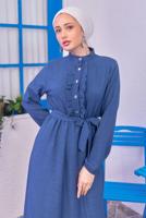 Tesettür giyim LACİVERT KUŞAKLI ELBİSE T 1583