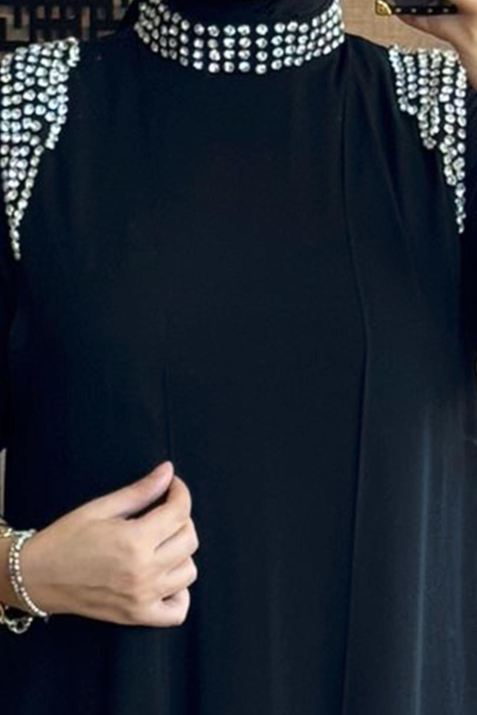 Vêtements hijab NOIR ROBE BRODÉE GEM AVEC GILET T 1628