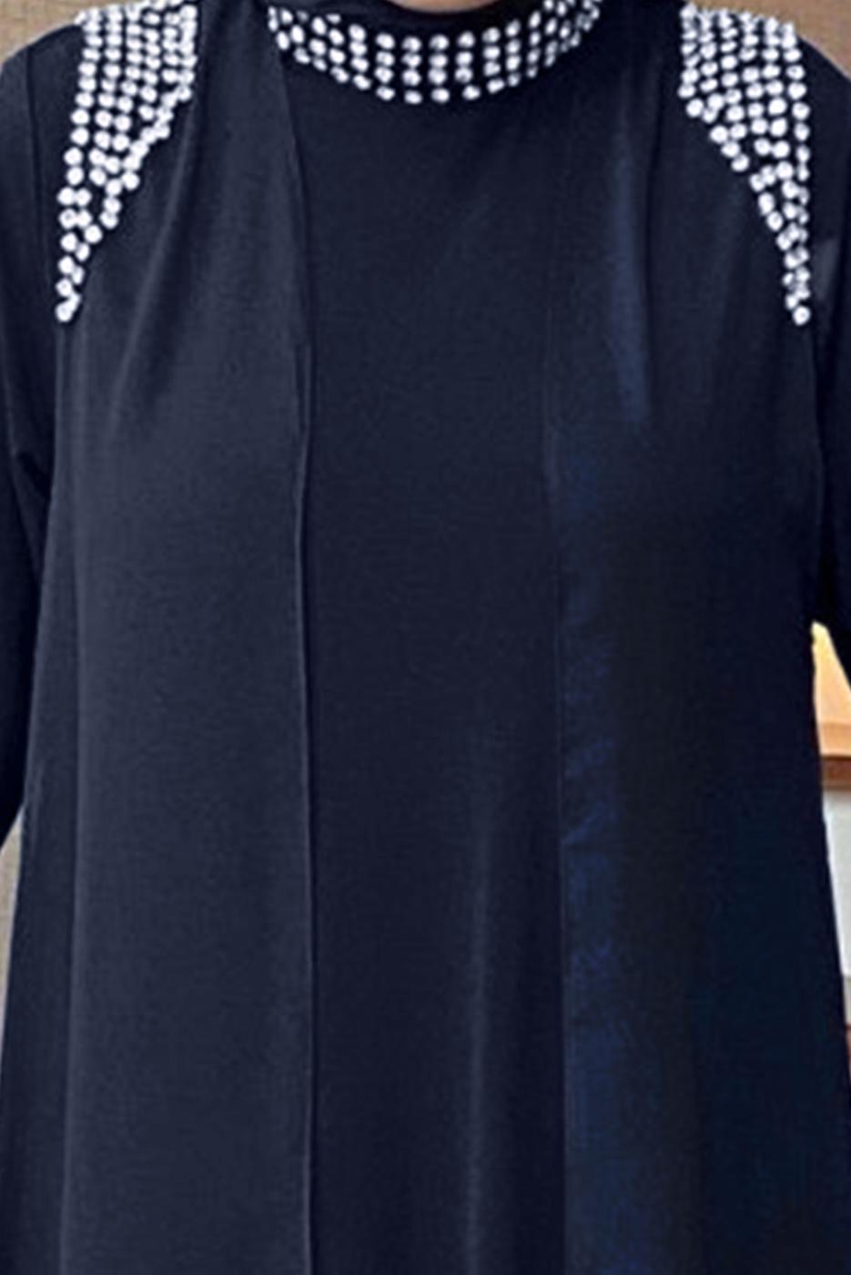 Vêtements hijab BLEU MARINE ROBE BRODÉE GEM AVEC GILET T 1628