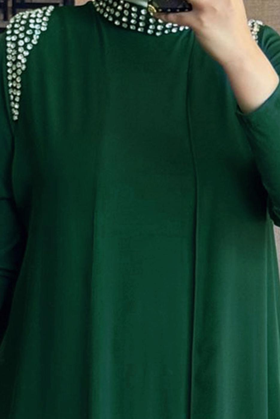 Vêtements hijab VERT ROBE BRODÉE GEM AVEC GILET T 1628