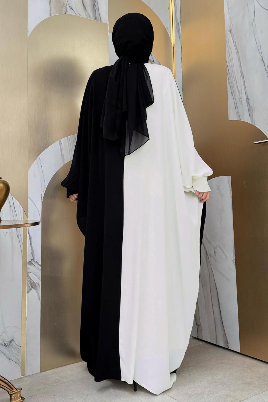 Tesettür giyim SİYAH İKİ RENKLİ ELBİSE T 1683