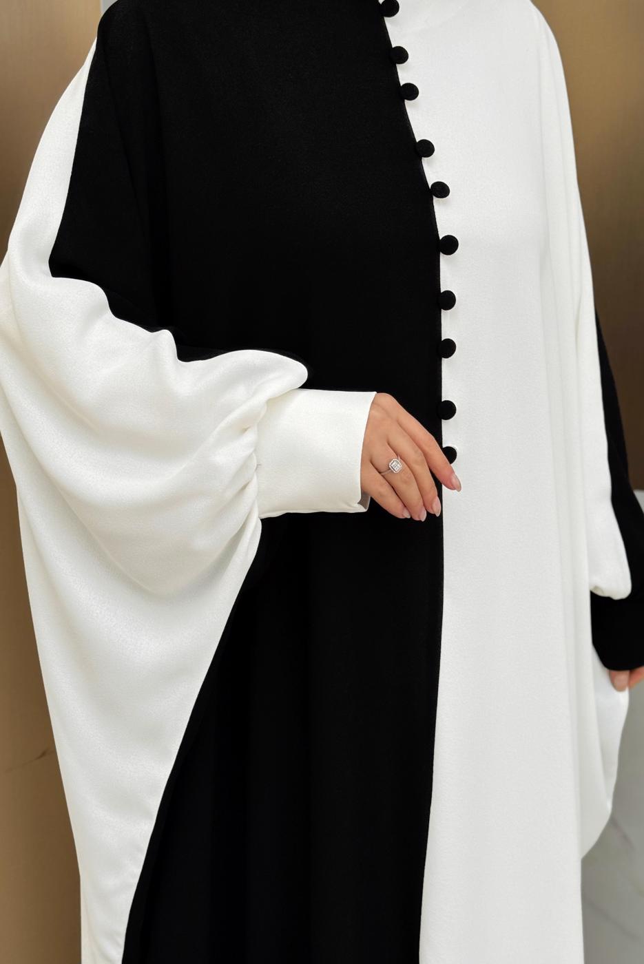 Tesettür giyim SİYAH İKİ RENKLİ ELBİSE T 1683