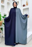 Tesettür giyim LACİVERT İKİ RENKLİ ELBİSE T 1683