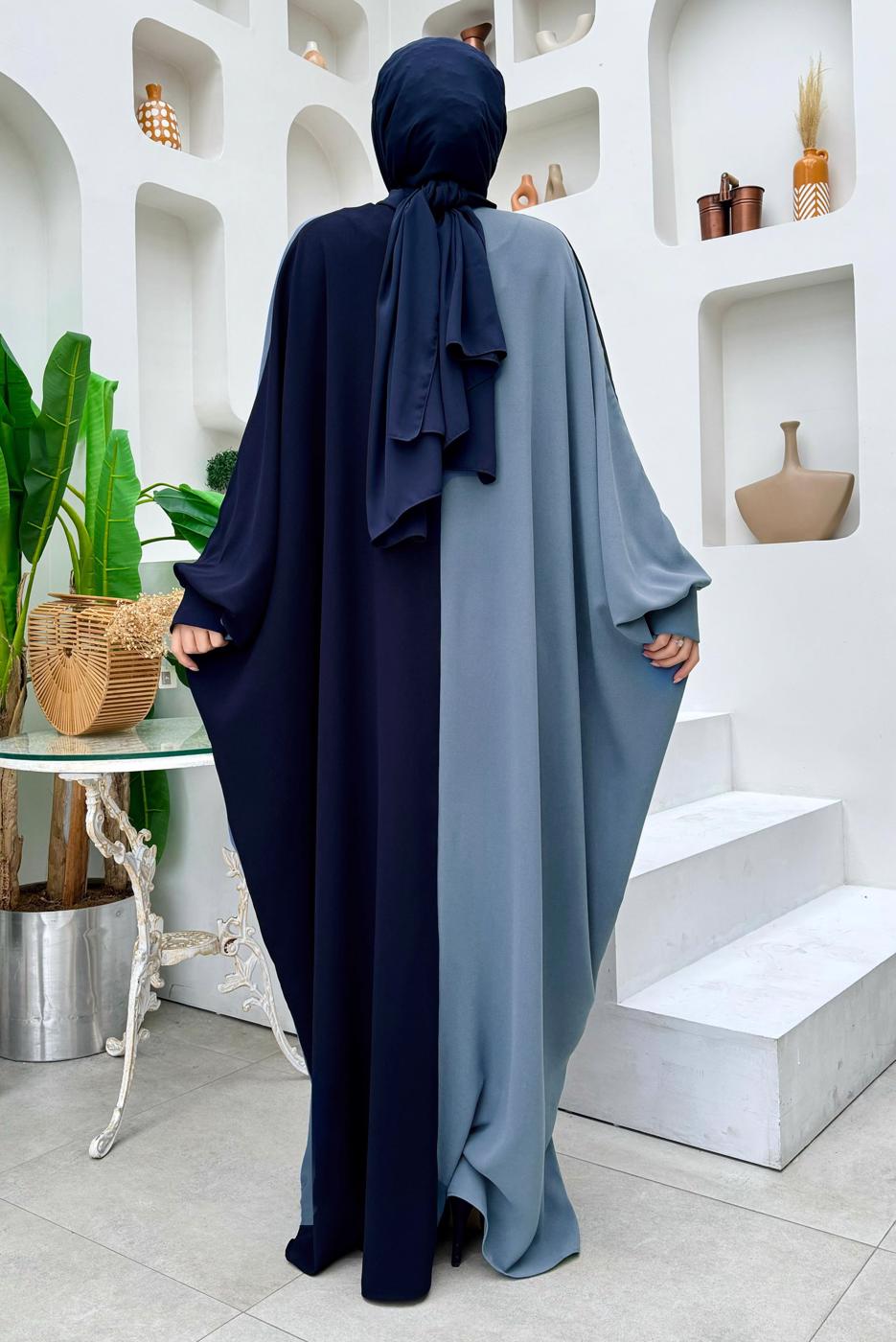 Tesettür giyim LACİVERT İKİ RENKLİ ELBİSE T 1683