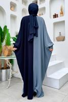 Tesettür giyim LACİVERT İKİ RENKLİ ELBİSE T 1683
