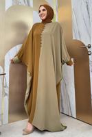 Tesettür giyim TABA İKİ RENKLİ ELBİSE T 1683