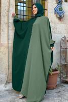 Tesettür giyim YEŞİL İKİ RENKLİ ELBİSE T 1683