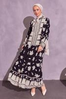 Tesettür giyim SİYAH DESENLİ TESETTÜR ELBİSE T 1914