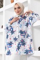 Tesettür giyim LACİVERT DESENLİ GÖMLEK TUNİK T 1988