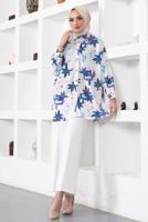 Tesettür giyim LACİVERT DESENLİ GÖMLEK TUNİK T 1988