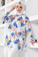 Tesettür giyim LACİVERT DESENLİ GÖMLEK TUNİK T 1988