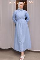 Tesettür giyim MAVİ ÇİZGİLİ TESETTÜR ELBİSE T 2002 