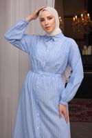 Tesettür giyim MAVİ ÇİZGİLİ TESETTÜR ELBİSE T 2002 