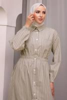Tesettür giyim BEJ ÇİZGİLİ TESETTÜR ELBİSE T 2002 