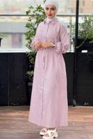 Tesettür giyim PUDRA ÇİZGİLİ TESETTÜR ELBİSE T 2002 