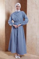 Tesettür giyim LACİVERT ÇİZGİLİ TESETTÜR ELBİSE T 2002 