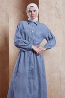 Tesettür giyim LACİVERT ÇİZGİLİ TESETTÜR ELBİSE T 2002 