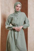 Tesettür giyim YEŞİL ÇİZGİLİ TESETTÜR ELBİSE T 2002 