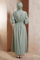 Tesettür giyim YEŞİL ÇİZGİLİ TESETTÜR ELBİSE T 2002 