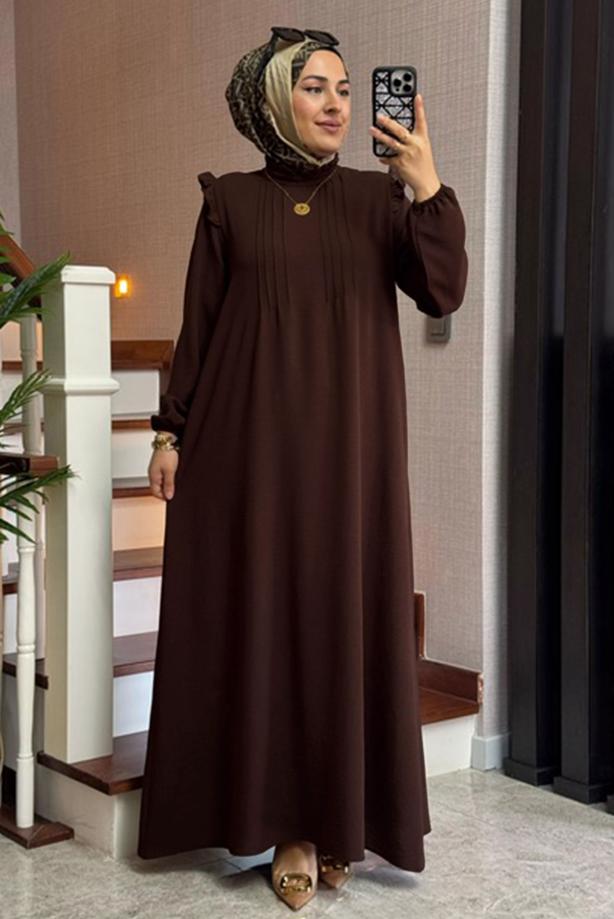 Vêtements hijab BRUN ROBE DÉTAILLÉE À VOLANTS T 2017 - TRENDTESETTÜR