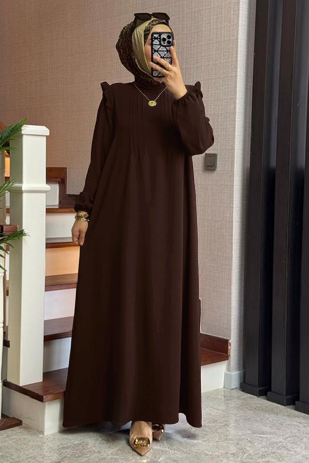 Vêtements hijab BRUN ROBE DÉTAILLÉE À VOLANTS T 2017 - TRENDTESETTÜR
